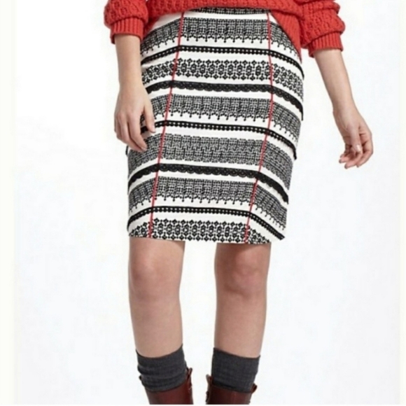 Anthropologie Tabitha black & white pattern skirt straight skirt mini office 2 - Picture 2 of 8